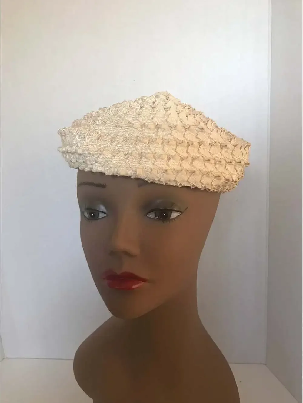 Vintage Grosgrain Ribbon Beret: Cream Knubby Slouchy Hat